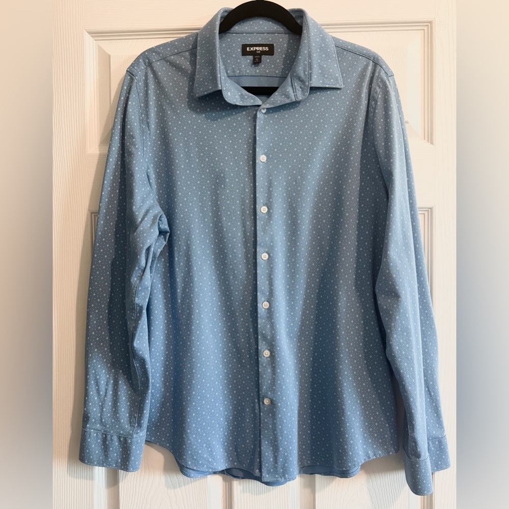 Express Light Blue Patterned Button Down Shirt - image 1
